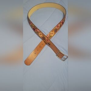 Colorful Embroidered Flowers & Birds w/Brass Buckel, size 2x Belt, almost new